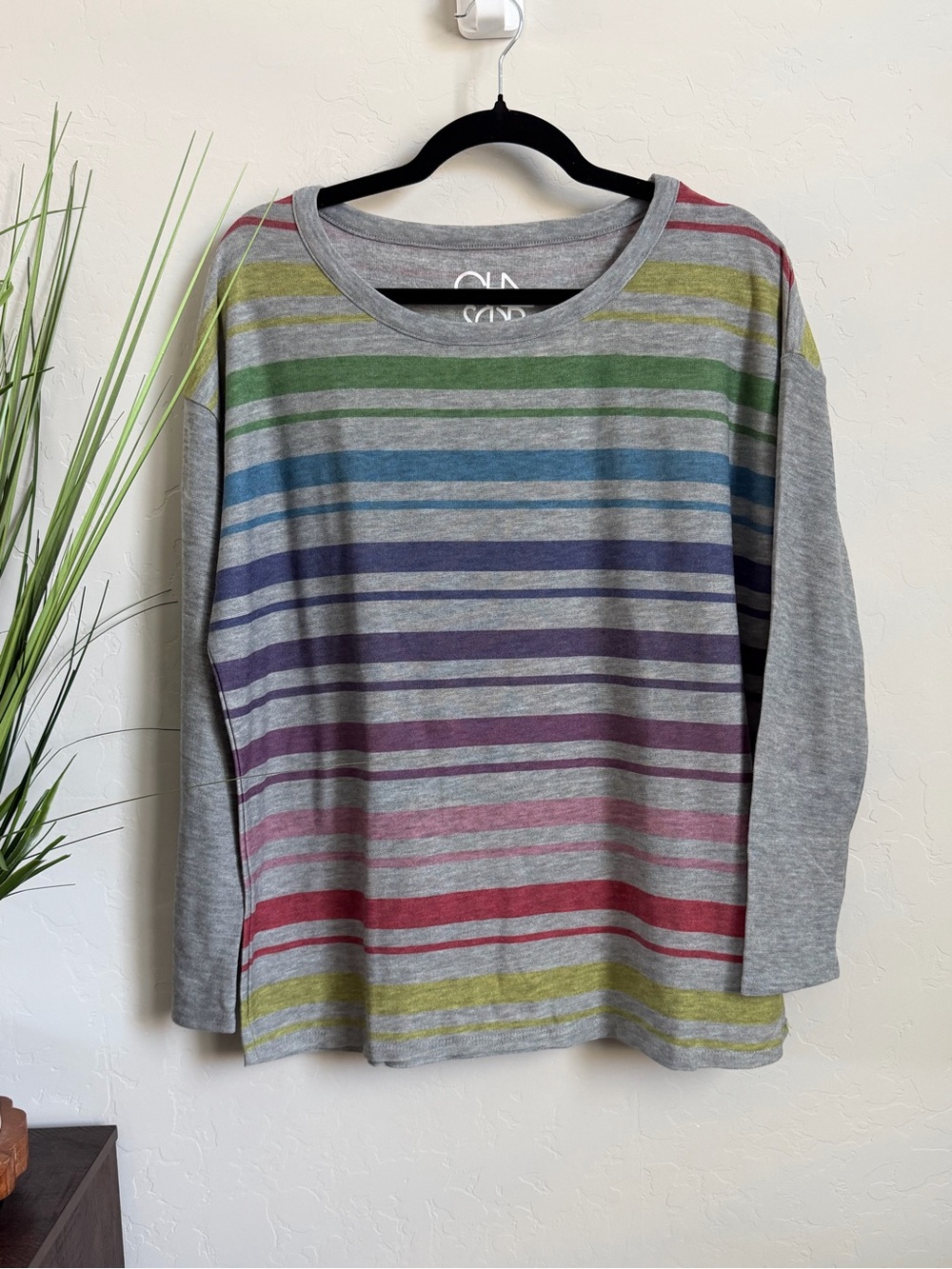 Chaser Rainbow Stripe Long Sleeve Tee NWOT Large Soft Knit Top